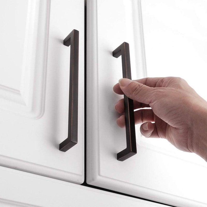 KOOFIZO Solid Square Bar Cabinet Handle - Oil Rubbed Bronze Furniture Pull, 6.3 Inch/160mm Screwhole Distance, 10-Pack for Kitchen Cupboard Door, Bedroom Dresser Drawer, Bathroom Wardrobe Hardware - Image 3